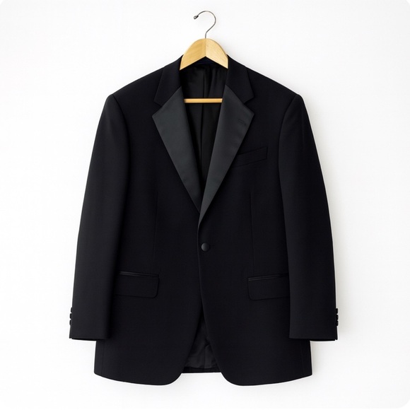 Burberry London Black Tuxedo Blazer Size 42L Satin Lapel One Button - Picture 1 of 7